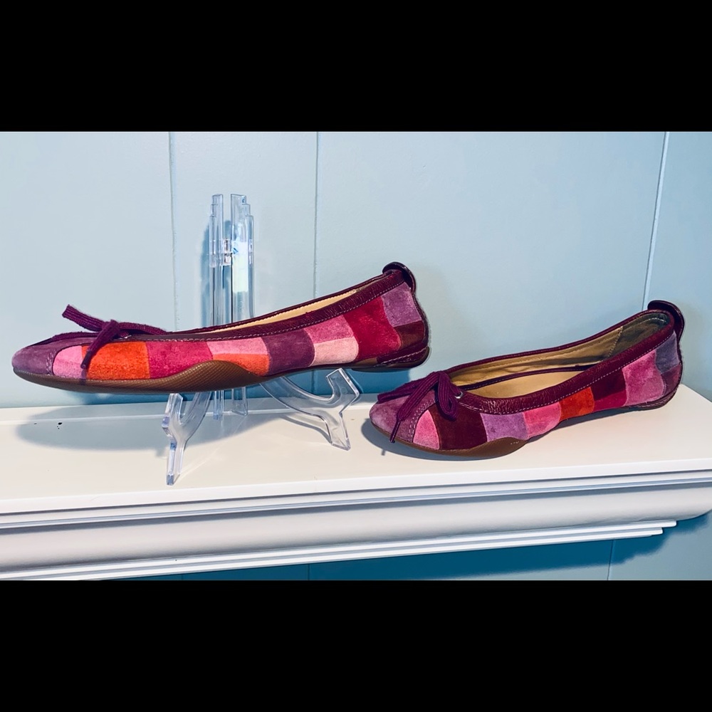 Coach Jenilee Flats Suede Patchwork Red Fuchsia Purple 8.5M